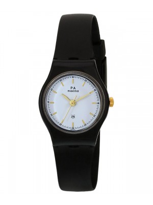 MAXIMA Analog White Dial Watch & Black Plastic Strap For Woman-02575PPLW