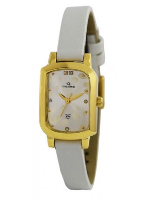 Maxima Analog Silver Dial Watch & White Leather Strap For Women-40354LMLY