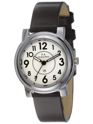 Maxima Analog White Dial Watch & Black Leather Strap For Women-41312LMLI