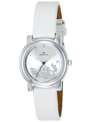 Maxima Analog Silver Dial Watch & White Leather Strap For Women-41314LMLI