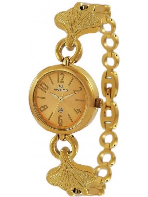 Maxima Analog Gold Dial Watch & Golden Stainless Steel Strap for Women-49741BMLY