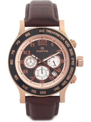 Maxima Attivo Chronograph Black Dial Watch & Brown Leather Strap For Men-32971LMGR