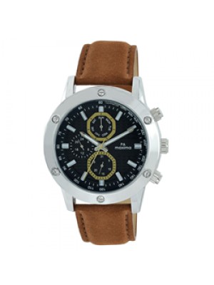 MAXIMA Black Dial Multifunction Watch & Brown Leather Srtap For Men-59452LMGI
