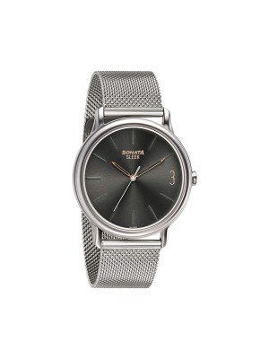 Sonata Sleek Grey Dial Analog Watch & Stainless Steel Watch for Men-7128SM05