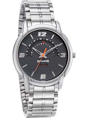 SONATA RPM by Sonata Black Dial Analog Watch with Day & Date Function & Metal Strap for Men-77031SM06