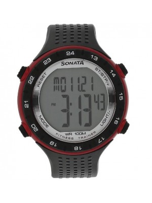 SONATA SF Pedometer Black Strap Digital Watch 77040PP02J