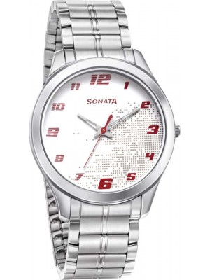 Sonata RPM Analog White Dial Men's Watch-77063SM08