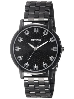 Sonata Analog Black Dial Men's Watch, ANALOG DISPLAY -NK77031NM01