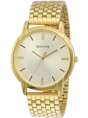 Sonata Analog Champagne Dial Men's Watch-NK77031YM07
