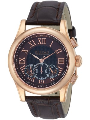 Titan Brown Dial Chronograph Watch & Brown Leather Strap  for Men-1562WL03