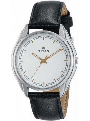 Titan White Dial Analog Watch &  Black Leather Strap for Men-1578SL06