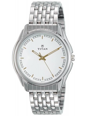 Titan White Dial Analog Watch &  Silver Stainless Steel Strap for Men-1578SM05