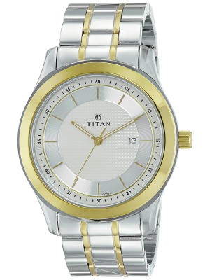 Titan Silver Dial Analog Watch with Date Function &  Two Toned Stainless Steel Strap  for Men-1627BM03