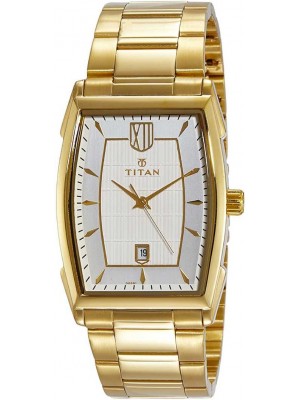 Titan White Dial Analog Watch with Date Function & Yellow Stainless Steel Strap for Men-1692YM01
