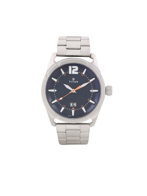 Titan Blue Dial Analog Watch with Date Function & Silver Stainless Steel Strap Watch -1699SM01