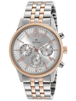 Titan White Dial Multifunction Watch & Dual Tone Stainless Steel Strap for Men-1734KM02