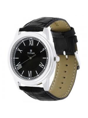 Titan Black Dial Analog Watch  & Black Leather Strap for Men-1735SL02