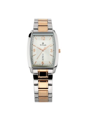 Titan Silver Dial Analog Watch with Day & Date Function & Two Tone Stainless Steel Strap for Men-1737KM01