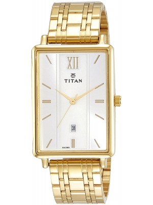Titan White Dial Analog Watch with Date Function & Golden Stainless Steel Strap for Men-1738YM01