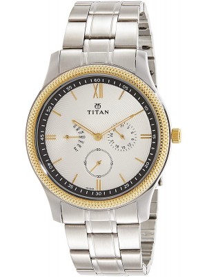 Titan White Dial Multifunction Watch & Stainless Steel Strap for Men-1768BM01