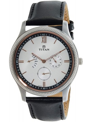 TITAN Retrograde White Dial Multifunction Watch  & Leather Strap  for Men-1768SL02