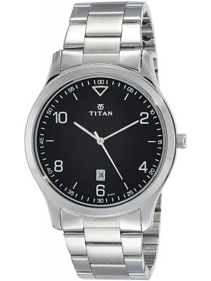 Titan Black Dial Analog Watch with Date Function & Stainless Steel Strap for Men-1770SM02