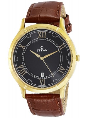 Titan Black Dial Analog Watch with Date Function &  Brown Leather Strap or Men-1775YL01