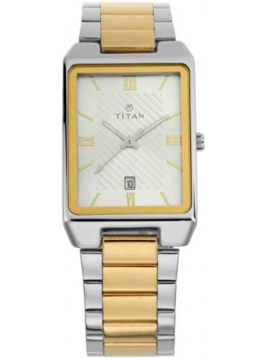 Titan Silver Dial Analog Watch with Date Function & Stainless Steel Strap For Men-1777BM02