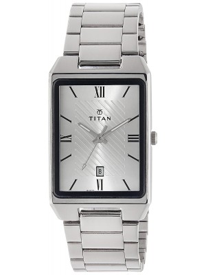 Titan Silver Dial Analog Watch with Date Function  & Stainless Steel Strap for Men-1777SM01