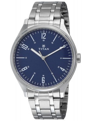 Titan Blue Dial Analog Watch & Silver Metal Strap  for Men-1802SM02