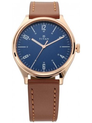 Titan Blue Dial Analog Watch & Brown Leather Strap for Men-1802WL01
