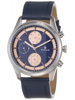 Titan Blue Dial Multifunction Watch & Blue Leather Strap for Men-1805SL02