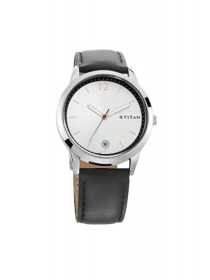 TITAN Workwear Silver Dial Analog Watch with Date function & Leather Strap for Men-1806SL01