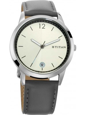 Titan Silver Dial Analog Watch with Date function & Blue  Leather Strap for Men-1806SL03