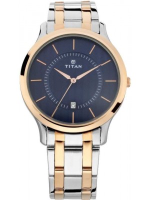 Titan Blue Dial Analog Watch with Date Function & Two Tone Stainless Steel Strap for Men-1825KM01