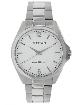 Titan White Dial Analog Watch & Metal Strap for Men-9439SM02