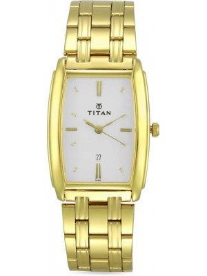 Titan White Dial Analog Watch with Date Function & Golden Strap Metal For Men-NH1163YM01