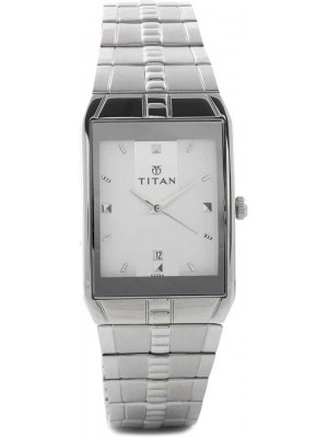 Titan White Dial Analog Watch with Date Function & Silver Stainless Steel Strap for Men-NH9151SM01