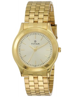 Titan Champagne Dial Analog Watch & Golden Stainless Steel Strap for Men-NJ1648YM02C