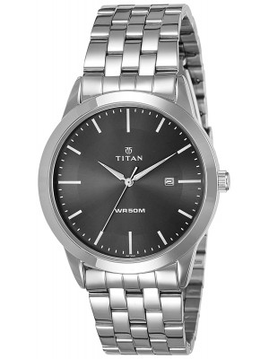 Titan Anthracite Dial Analog Watch with Date Function & Silver Stainless Steel Strap for Men-NK1584SM04