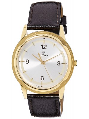 Titan Silver Dial Analog Watch & Silver Dial Brown Leather Strap for Men-NK1638YL01