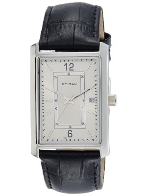 Titan White Dial Analog Watch with Date Function & Black Leather Strap for Men-NK1697SL01