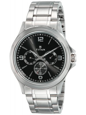 Titan Black Dial Multifunction Watch & Silver Stainless Steel Strap  for Men-NK1698SM01