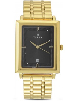 Titan Black Dial Analog Watch with Date Function & Golden Stainless Steel Strap for Men- NL1715YM03