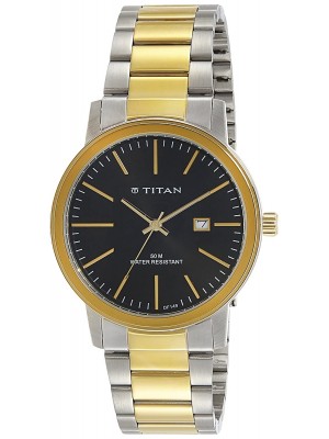 Titan Black Dial Analog Watch with Date Function & Two Tone Metal Strap Watch for Men-NK9440BM01