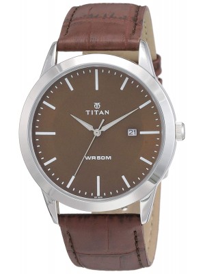 Titan Brown Dial Analog Watch with Date Function & Leather Strap for Men-NL1584SL04