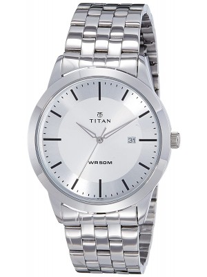 Titan White Dial Analog Watch with Date Function & Silver Stainless Steel Strap for Men-NL1584SM03