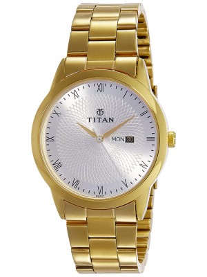 Titan Analog Watch with Day & Date Function & Golden Stainless Steel Strap for Men-NL1584YM02