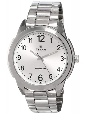 Titan White Dial Analog Watch & Silver Metal Strap for Men-NL1585SM04