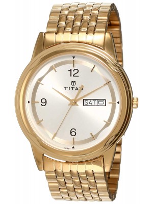 Titan Analog Watch with Day & Date Function & Golden Stainless Steel Strap  for Men-NL1638YM01